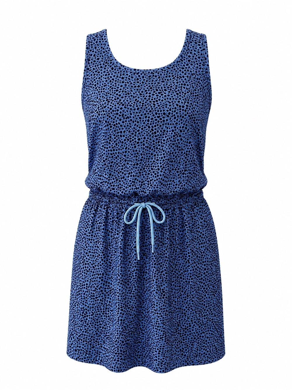 Lou & Grey blue with black polka dots drawstring waist dress, small